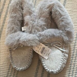 J. Crew Gray Fur-Lined Slippers